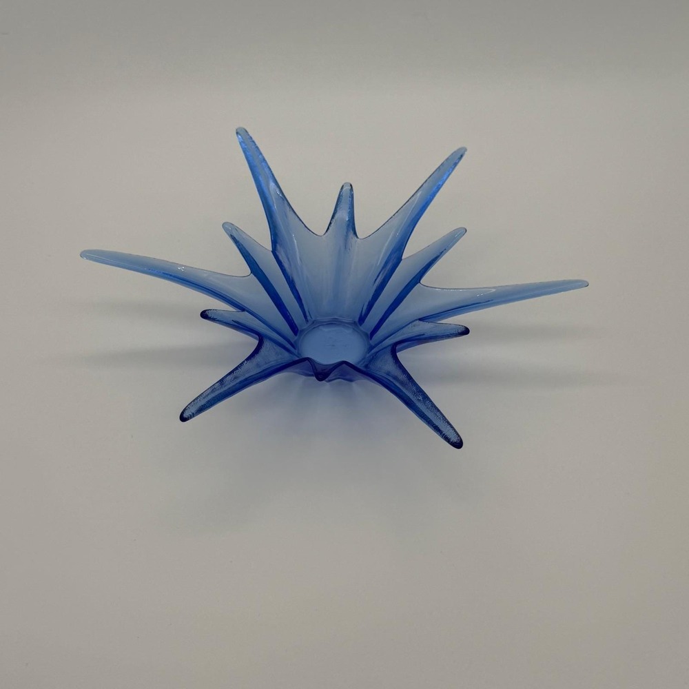 Vintage Blue Art Glass Starburst Sunburst Bowl Mid Century Modern Decor 8.5"‎